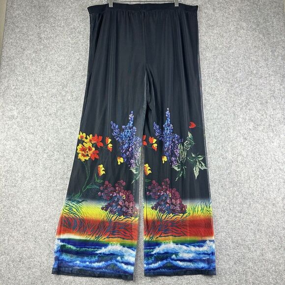 John Mark Chelsea Floral Pants Women XL Wide Leg Pull On Artsy Boho Palazzo Mesh - Picture 7 of 16